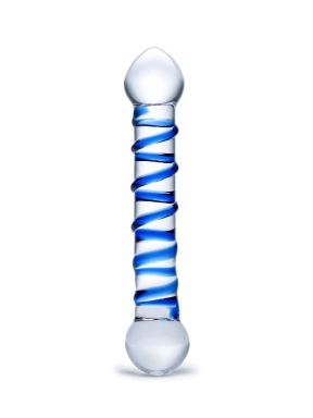 6.5" Blue Spiral Glass Dildo