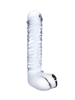 8" Realistic Ribbed Glass G-Spot Dildo with Balls