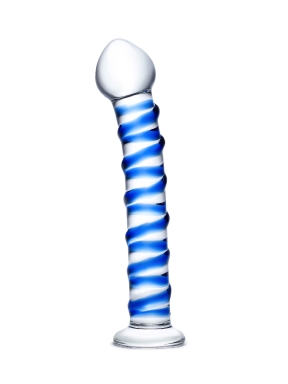 7.5" Blue Spiral Glass Dildo